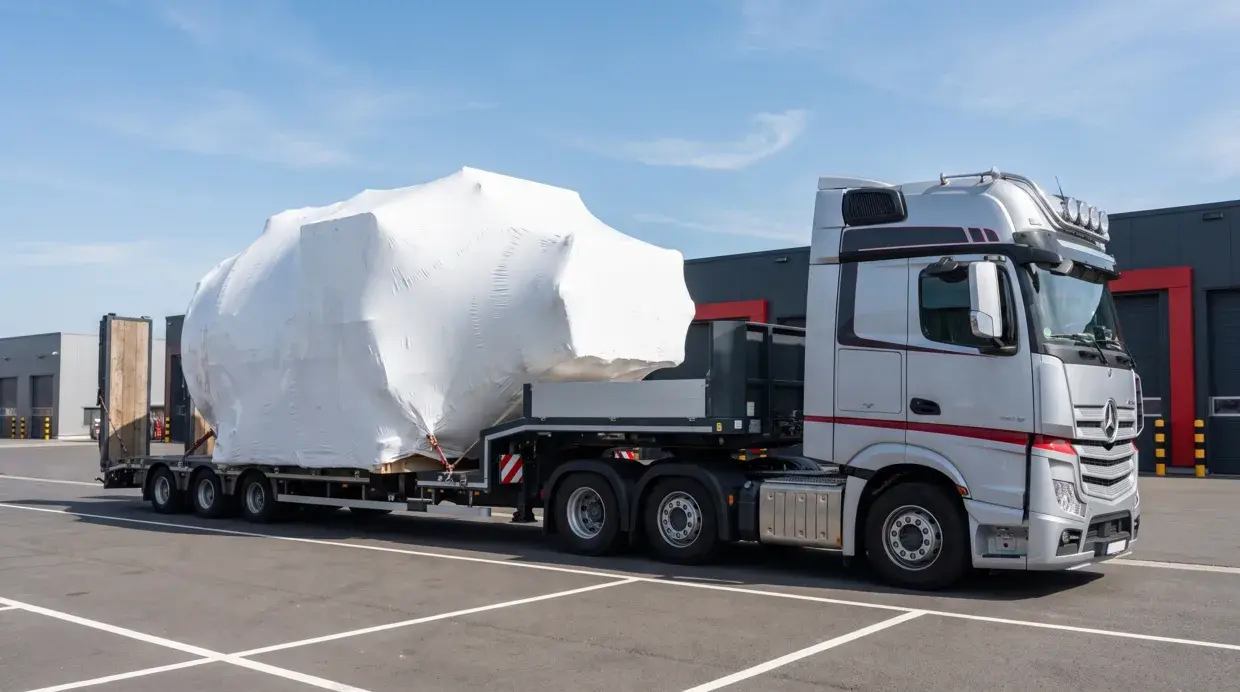 Vangabaritni teret zaštićen shrink-wrap folijom na šleperu
